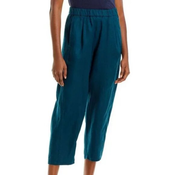 NWT Eileen Fisher Cropped Lantern Pacific Green 100% Linen Pants Size XL - Picture 1 of 11